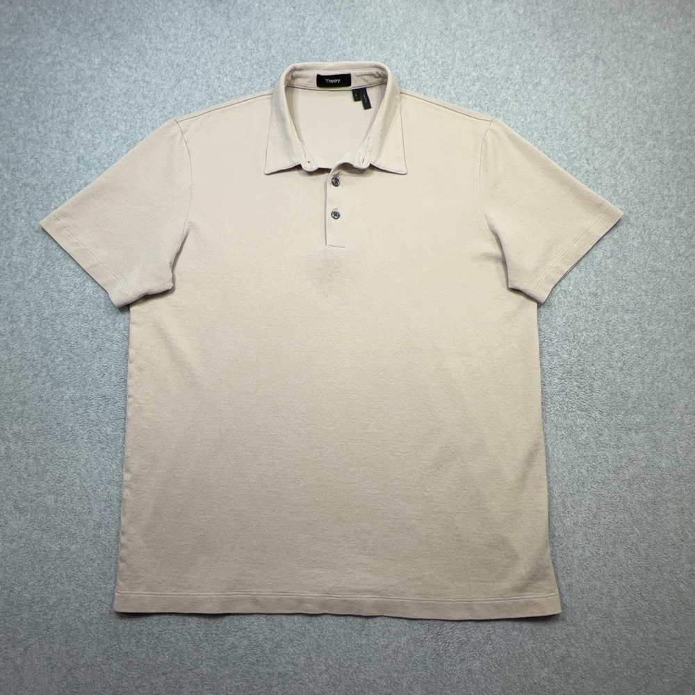 Theory Bron B Air Pique Polo Shirt Mens Large Beige Pink Pima Cotton Casual Knit